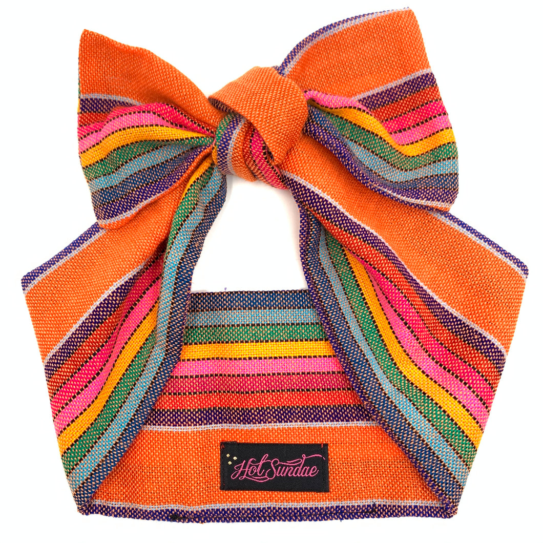 Sarape Head Wrap - Orange Rainbow Stripe