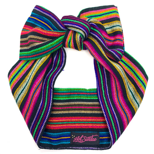 Sarape Head Wrap - Black Bright Stripes