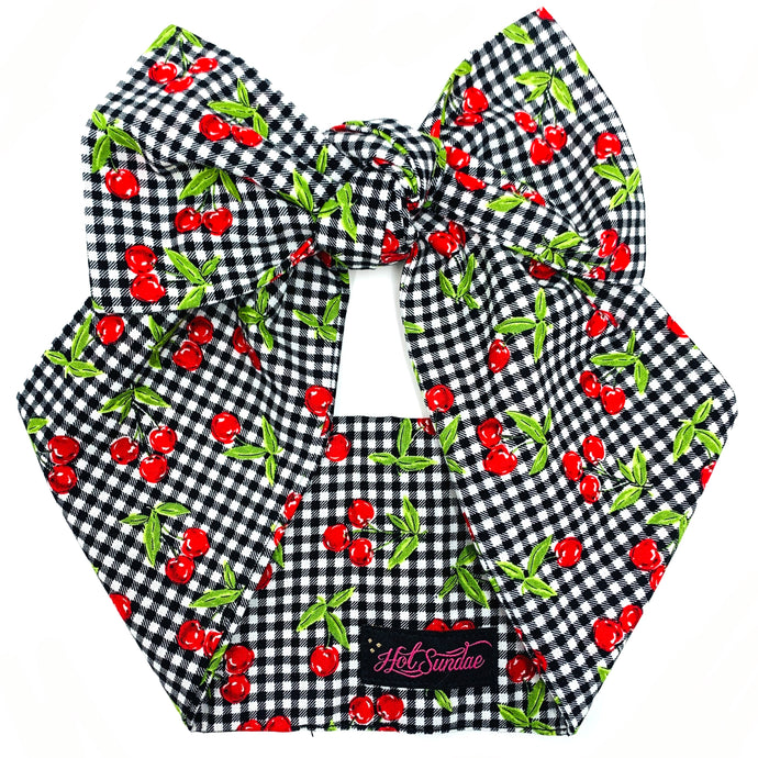 Cherry Gingham Head Wrap - White/Black