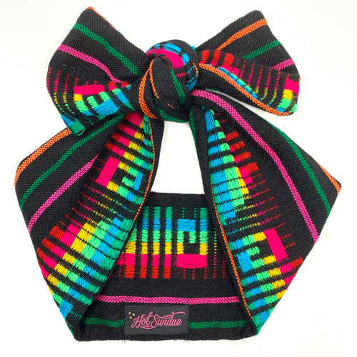 Sarape Head Wrap - Black Geo Rainbow