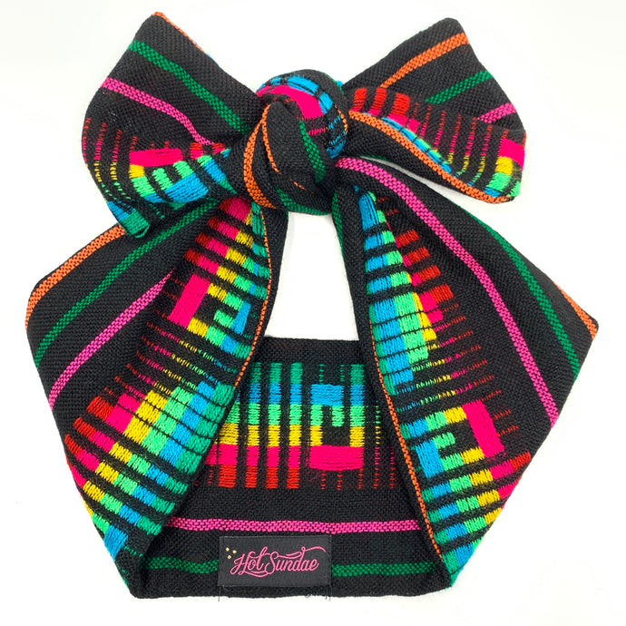 Sarape Head Wrap - Black Geo Rainbow