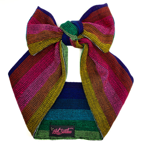 Sarape Head Wrap - Black Large Rainbow